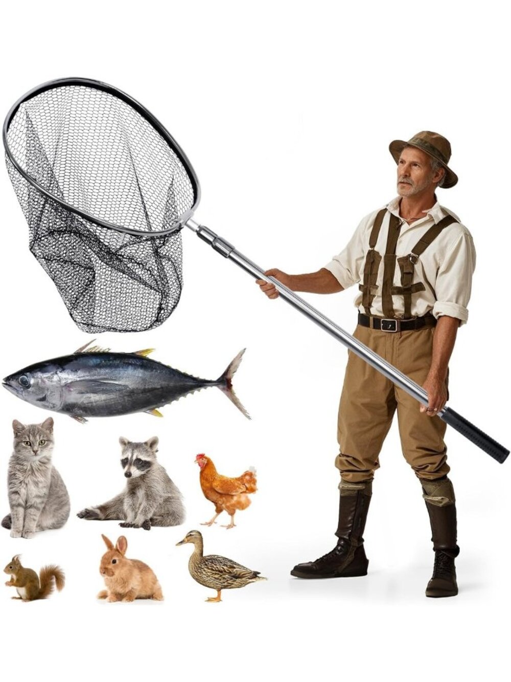 Telescoping Fishing Net 57-110in, 20in Opening, Ideal for Catching Fish & Crabs